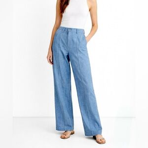 Vince Women’s Blue Chambray Pintuck Wide Leg Trouser in Dark Indigo Size 8